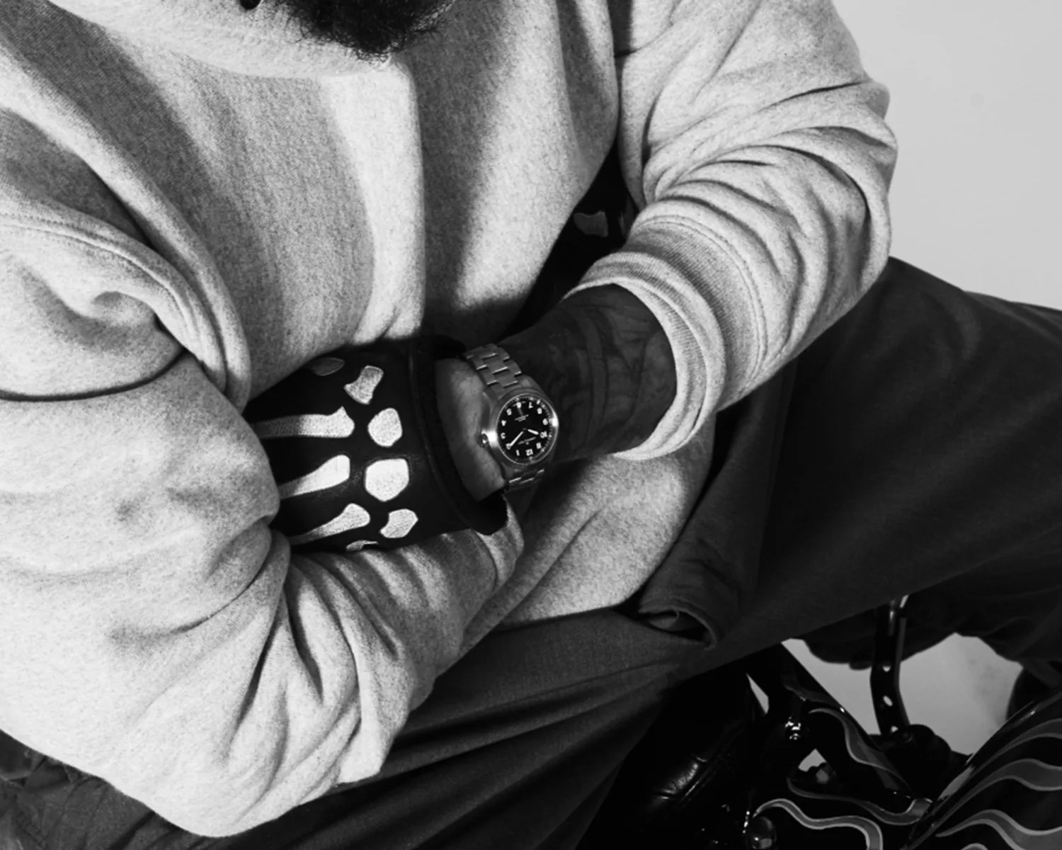 a biker wears a hamilton watch