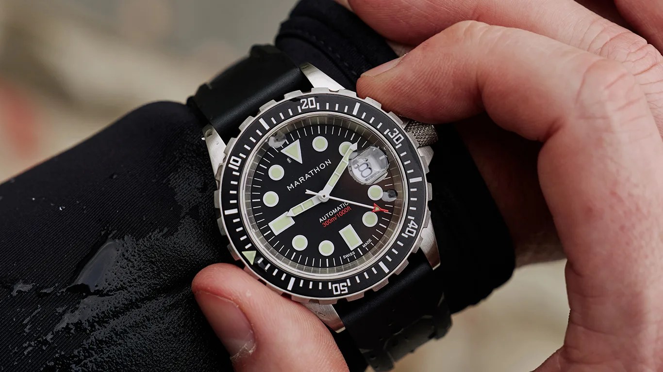 Marathon dive watch on a mans wrist