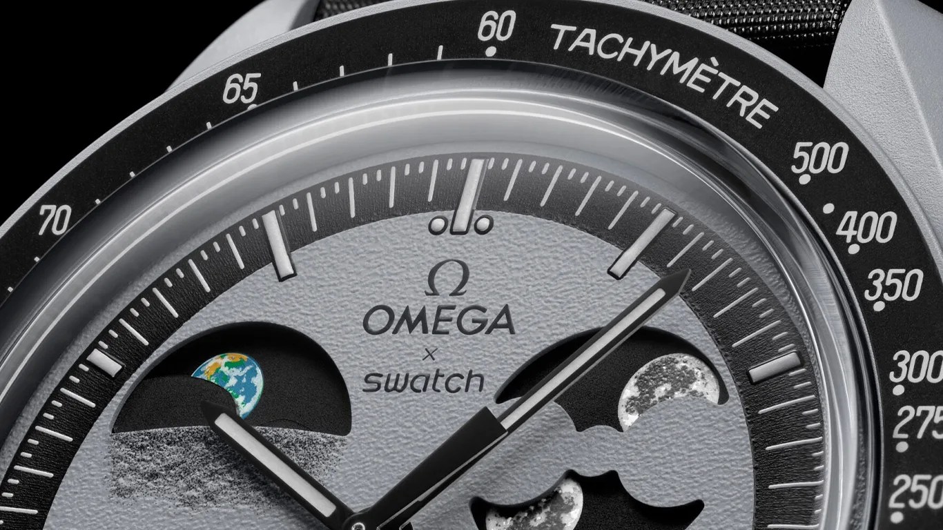 swatch moonswatch watch dial closeup