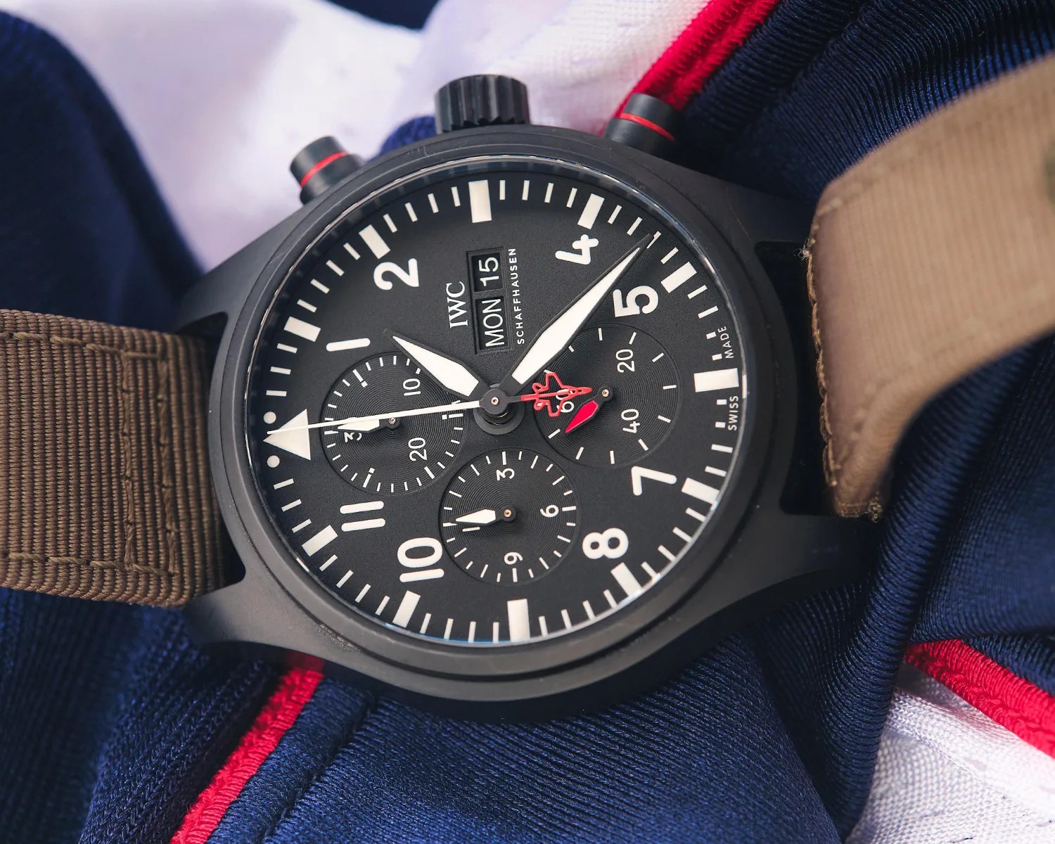 IWC watch on a patriots jersey