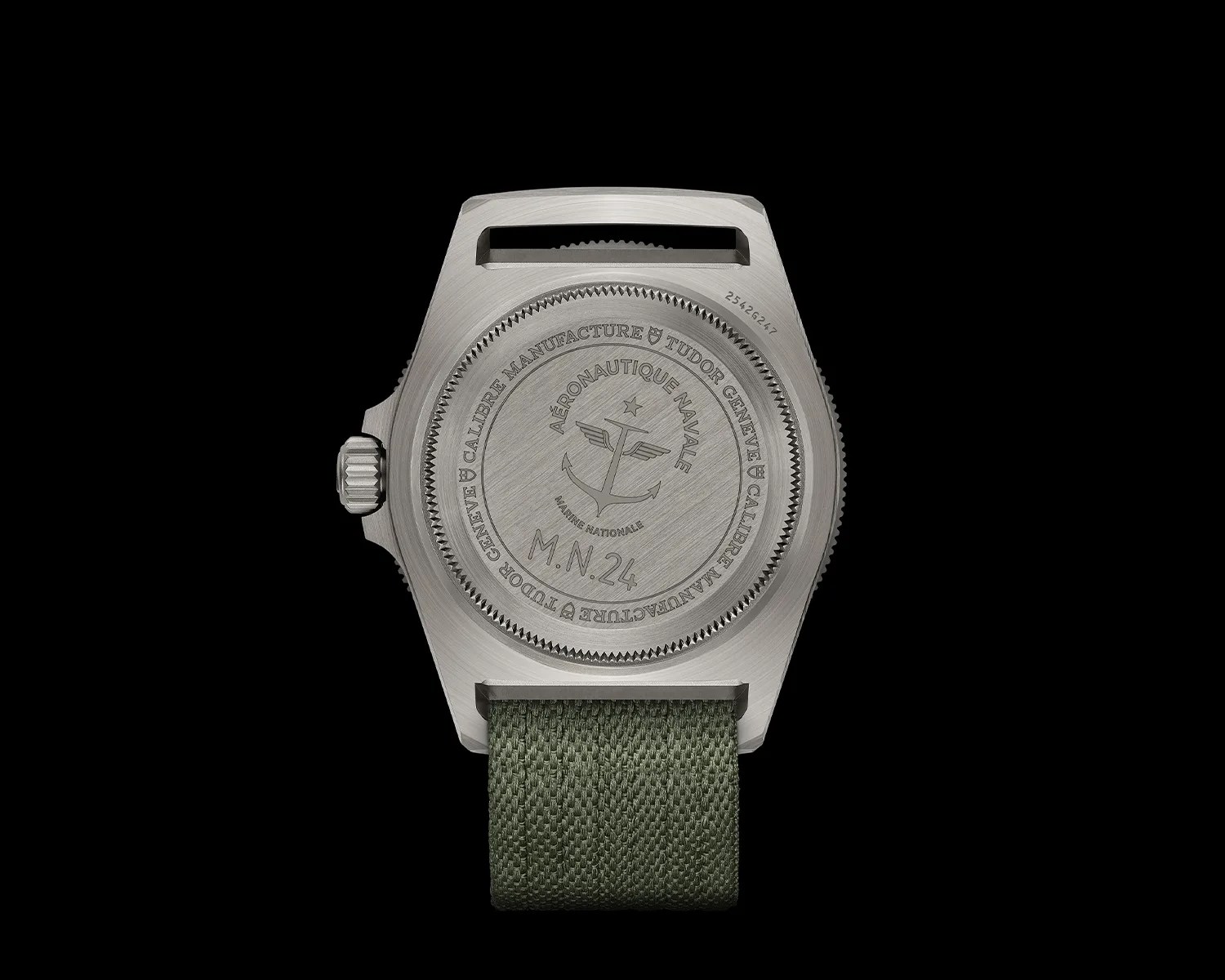 the caseback of a a tudor pelagos gmt tool watch