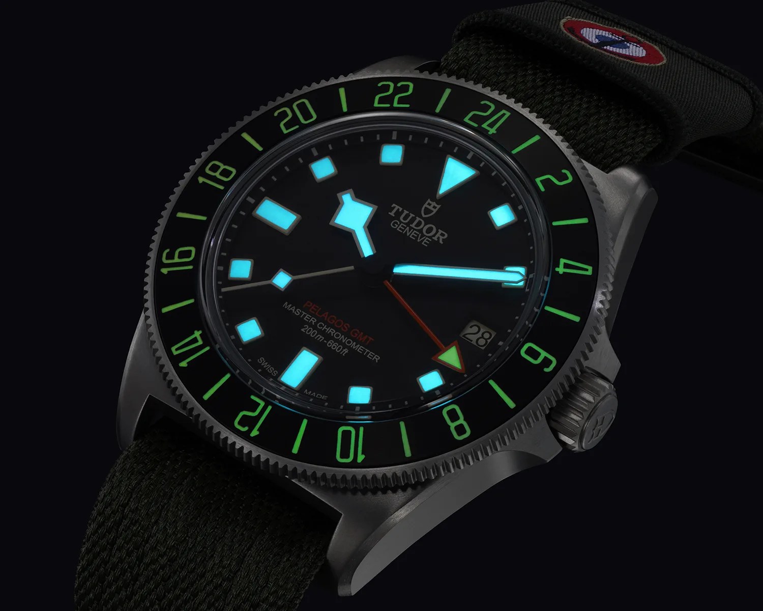a tudor pelagos gmt tool watch glows in the dark