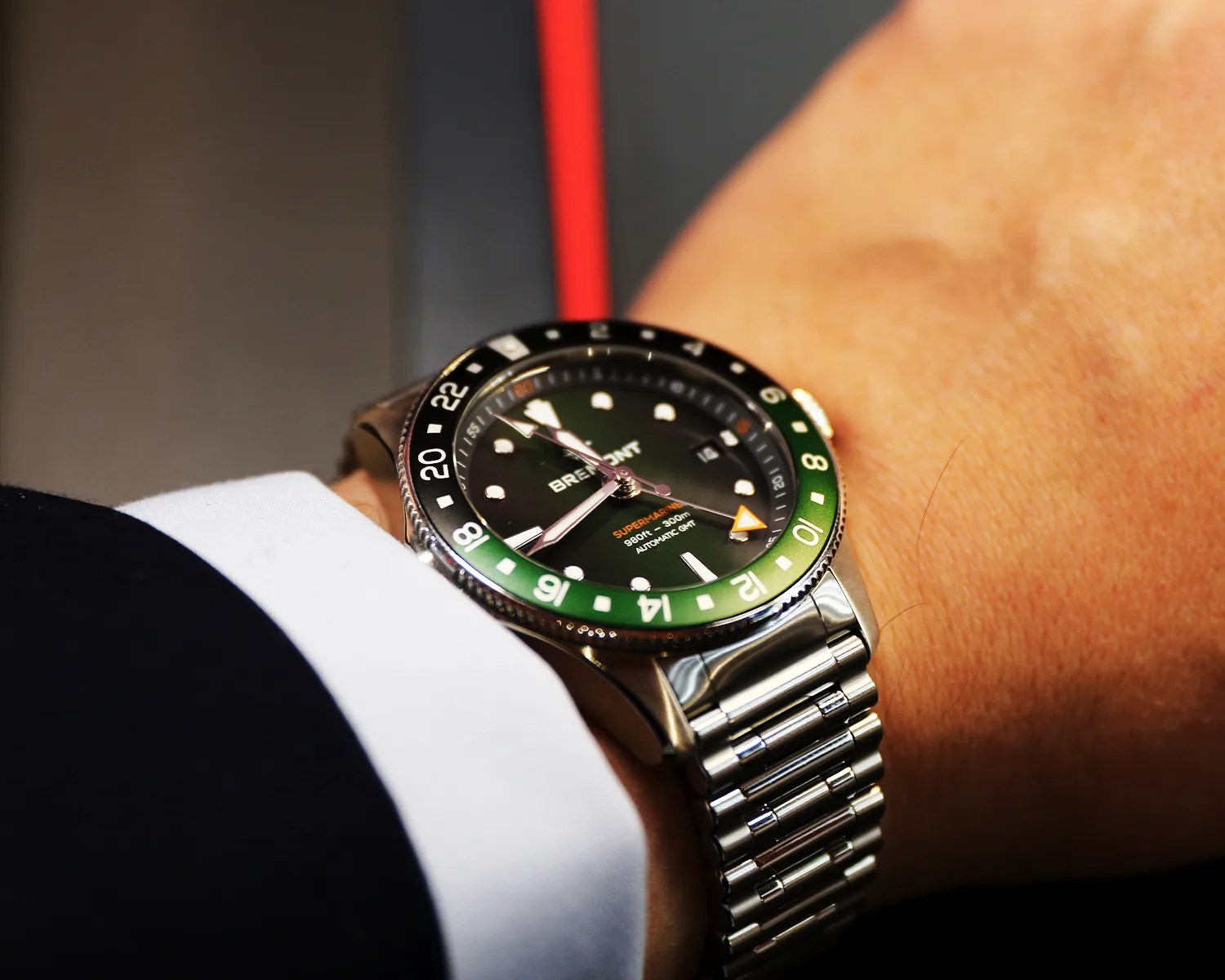 a bremont gmt dive watch on a mans wrist