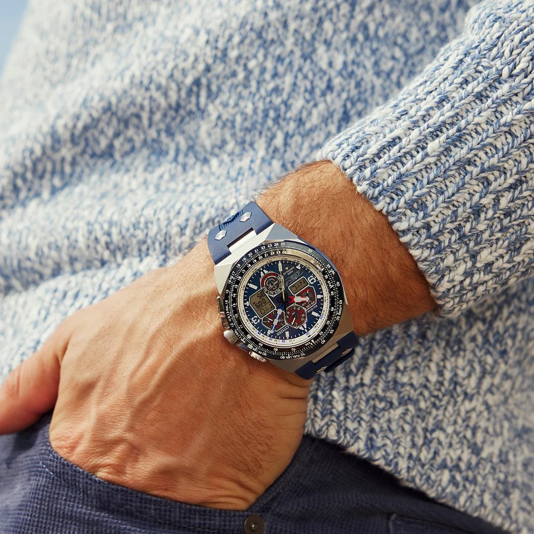 citizen watch on mans wrist