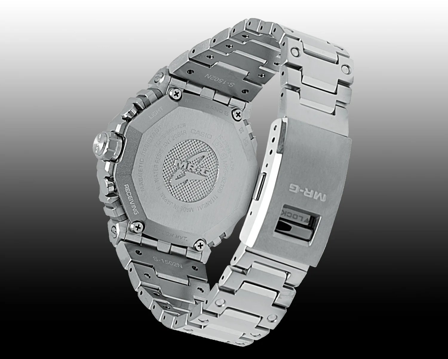 a g shock titanium casioak watch seen from the back