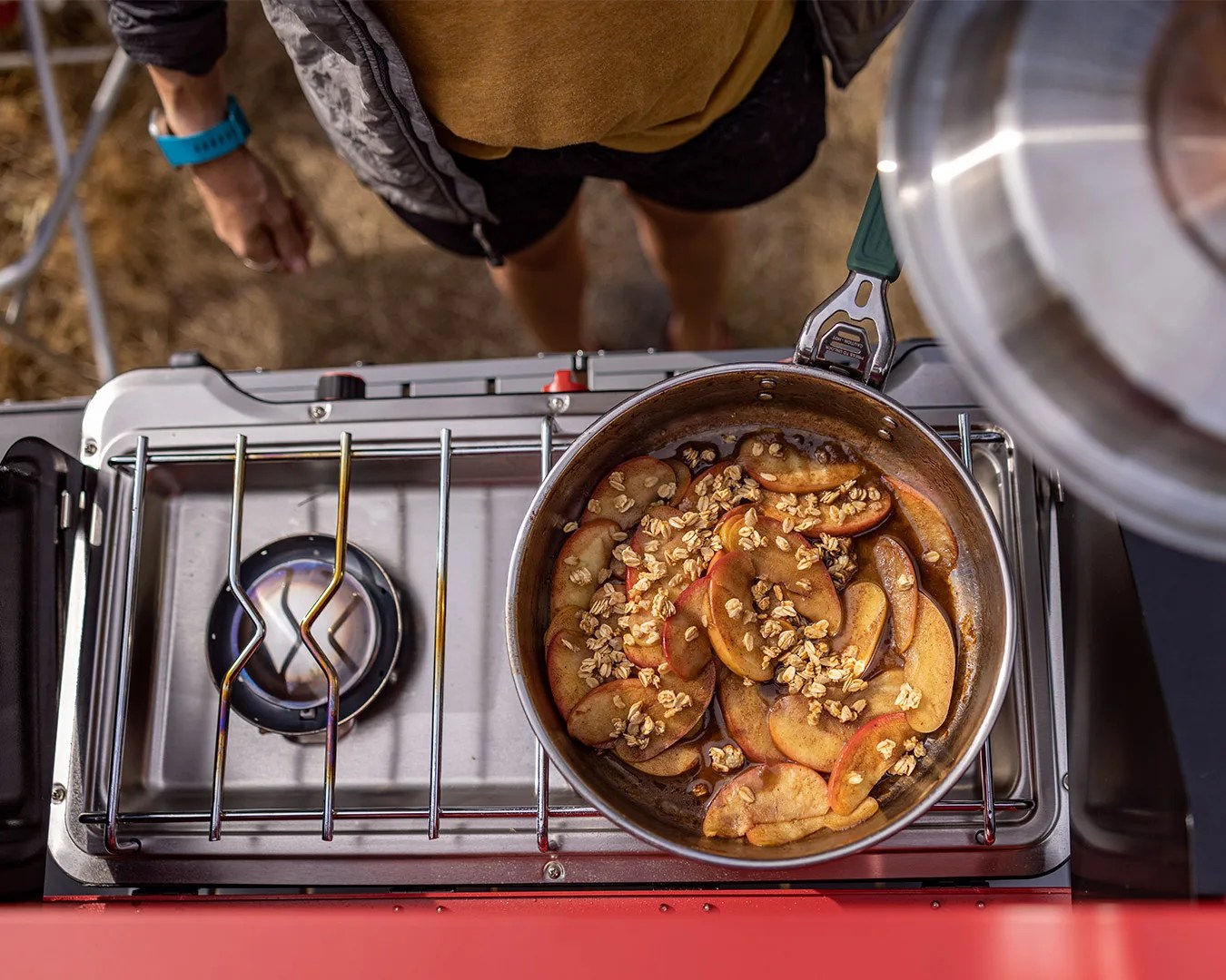 person cooking peaches and oats using Gerber ComplEAT Cook Set