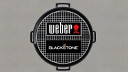 A top down illustration of a grill that shows Weber and Blackstone grills brand logos on either side of the grill