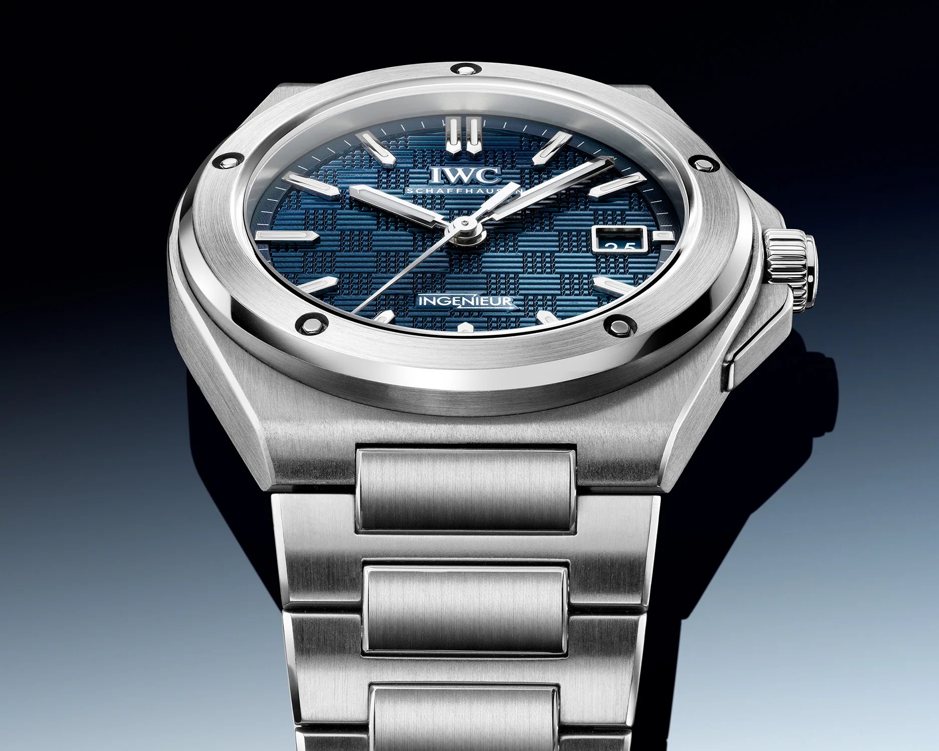 a closeup of a a blue iwc sports watch