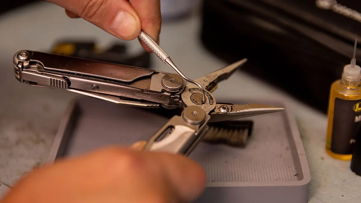 Maintenance being done on a Leatherman multi-tool