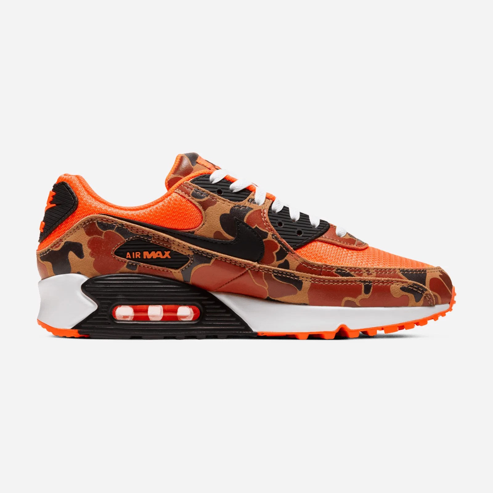 Nike Air Max 90 in bright orange and Duck Camo.