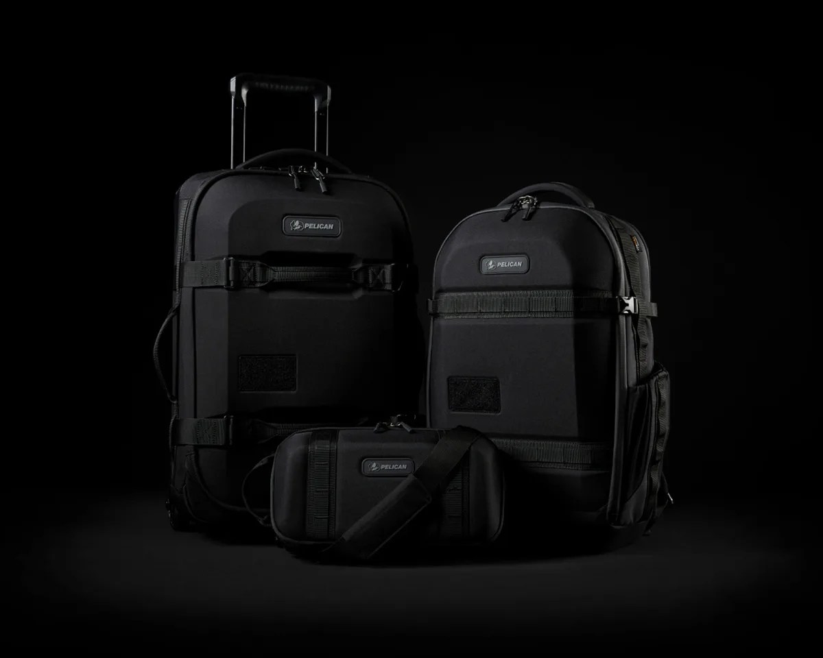 Pelican TRVL Collection Aegis bags on black background