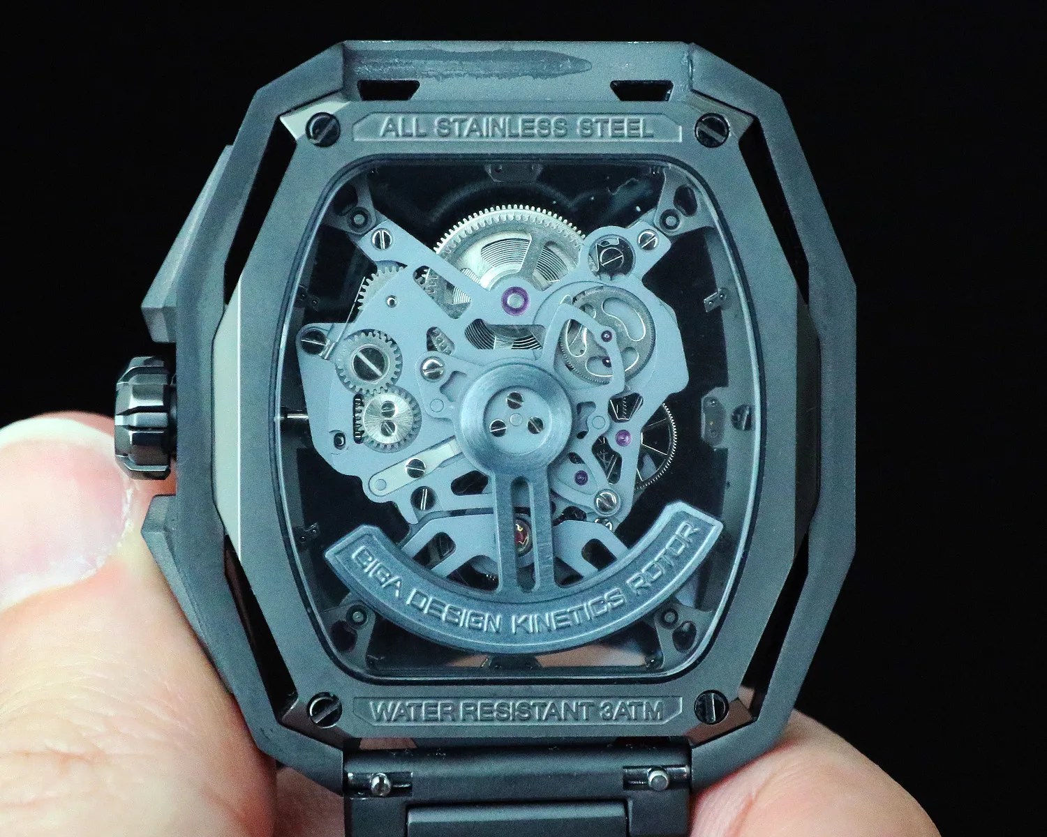 the caseback of a ciga design skeleton watch