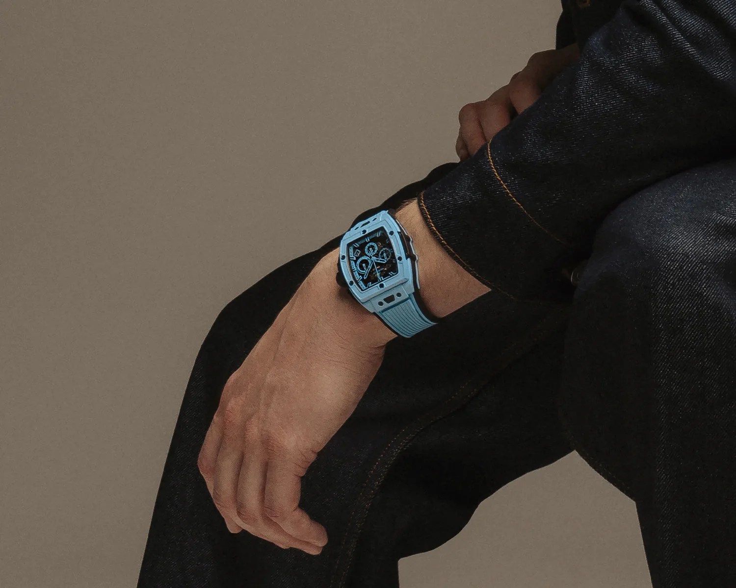 an hublot chronograph watch on a mans wrist