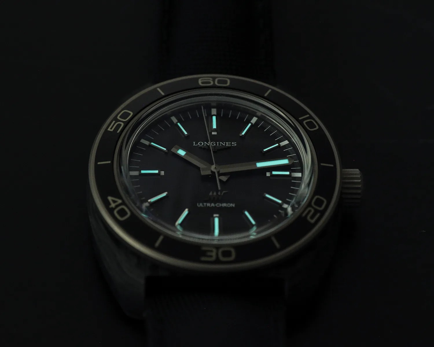 a longines watch dial glows in the dark