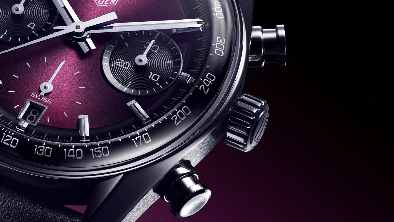 a closeup of a 2025 tag heuer chronograph watch