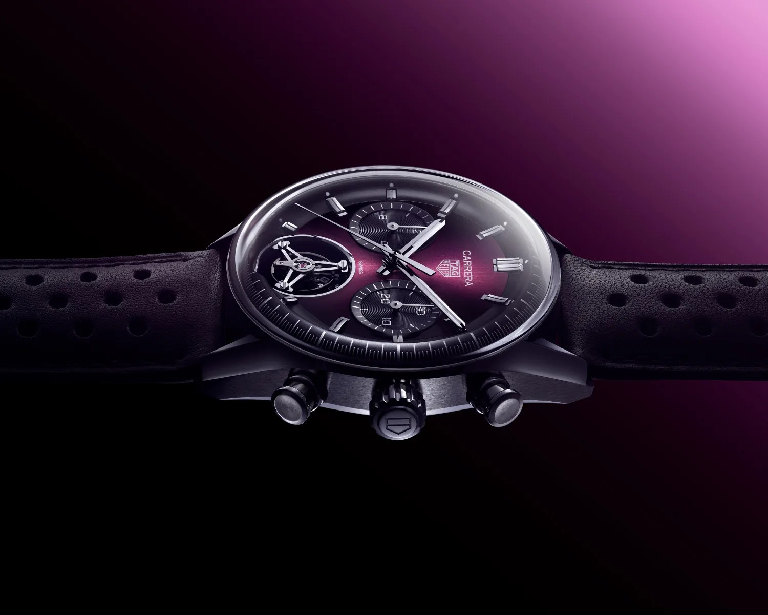 a purple tag heuer chronograph tourbillon watch