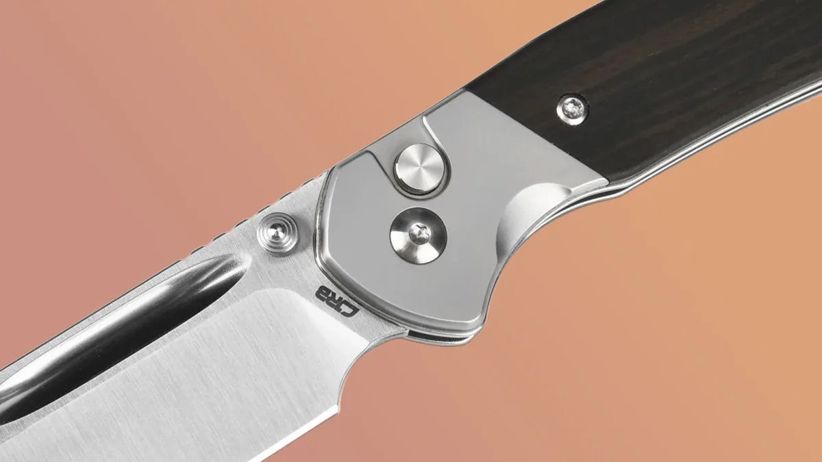 Closeup of CJRB Bowie Pyrite knife pivot