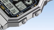 Closeup of Casio A130 watch on blue background