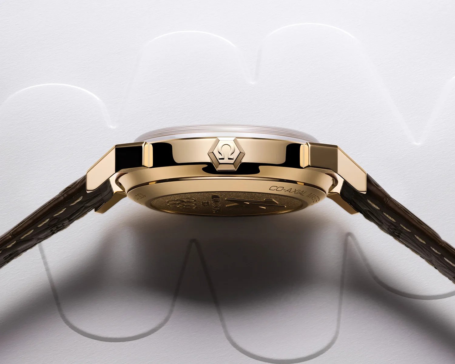 the side profile of an Omega dress watch