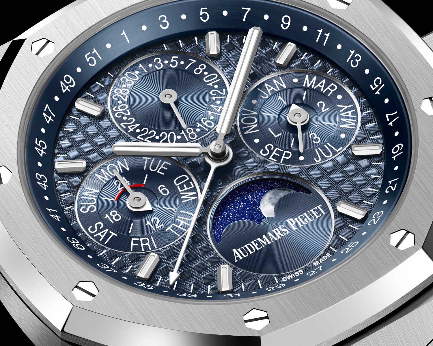 the dial of Audemars Piguet royal oak perpetual calendar watch