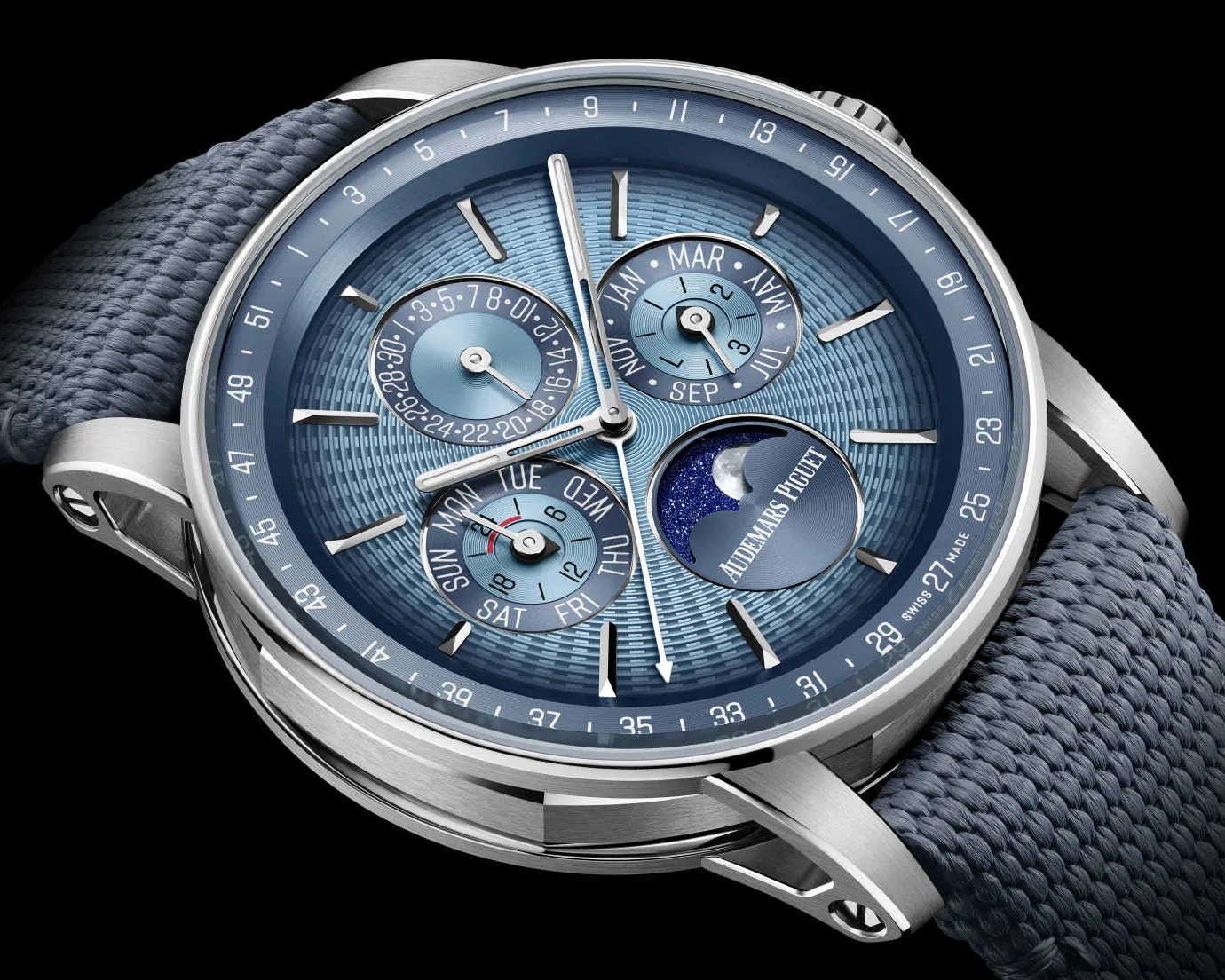 the dial of a Audemars Piguet perpetual calendar watch