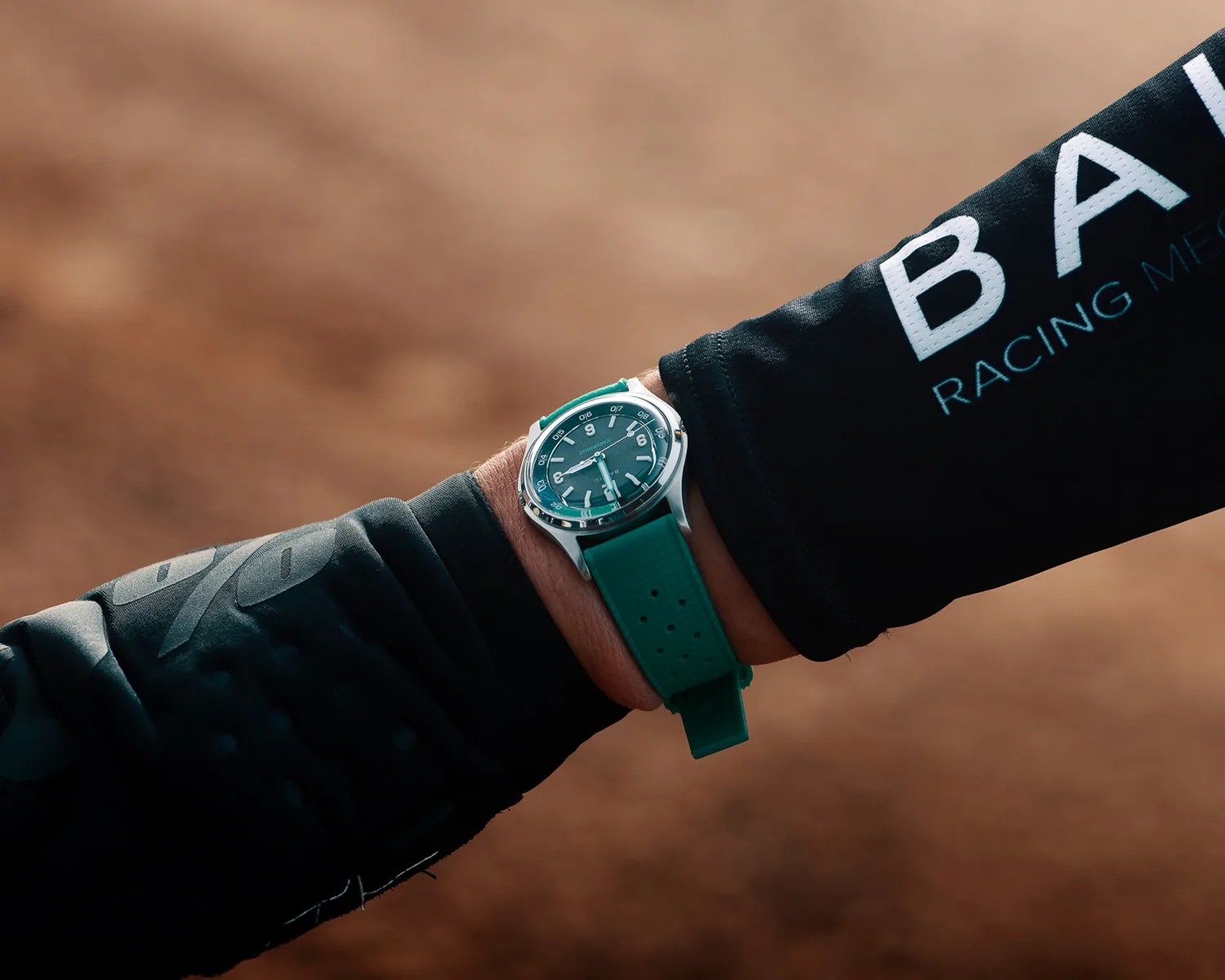 a baltic watch on a cyclists wrist