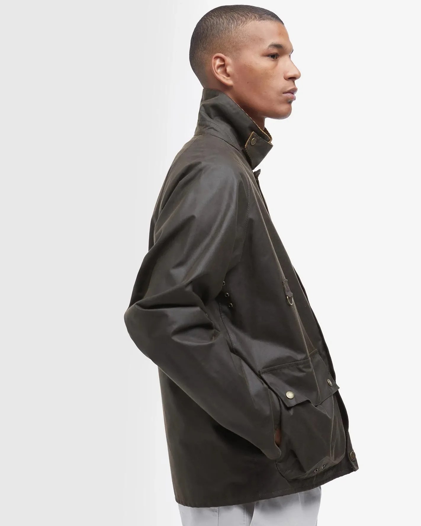 A man in a green jacket