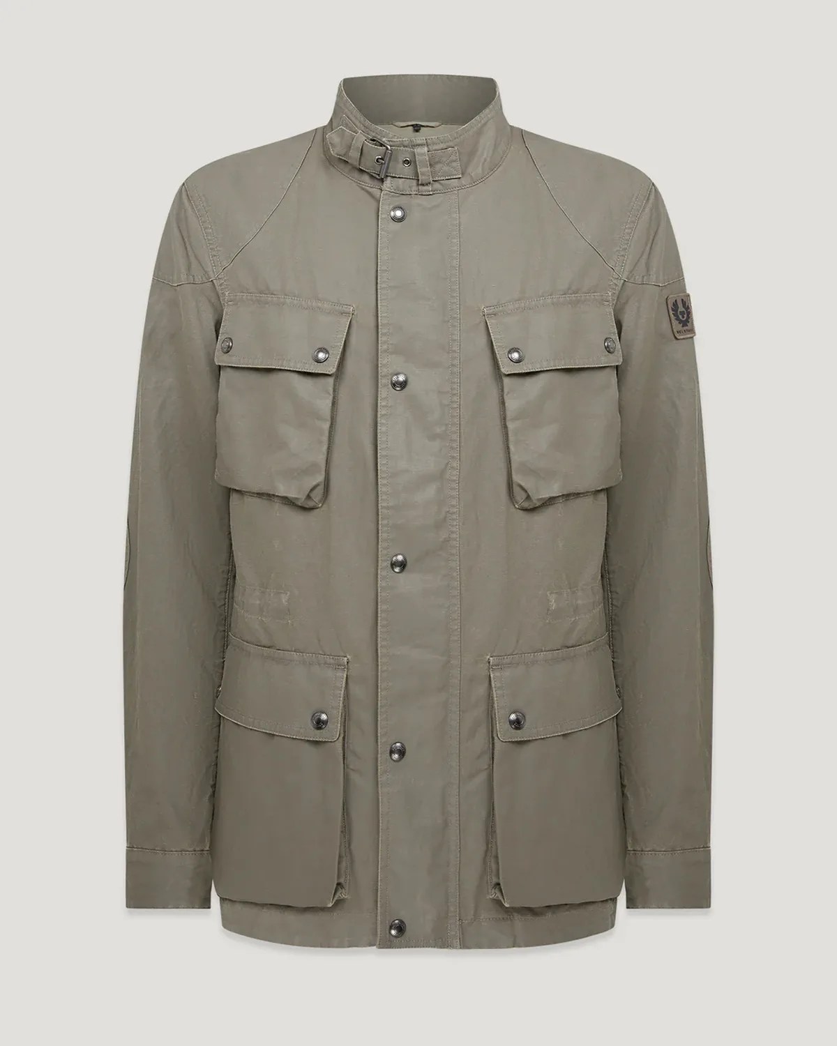 a khaki Belstaff moto jacket