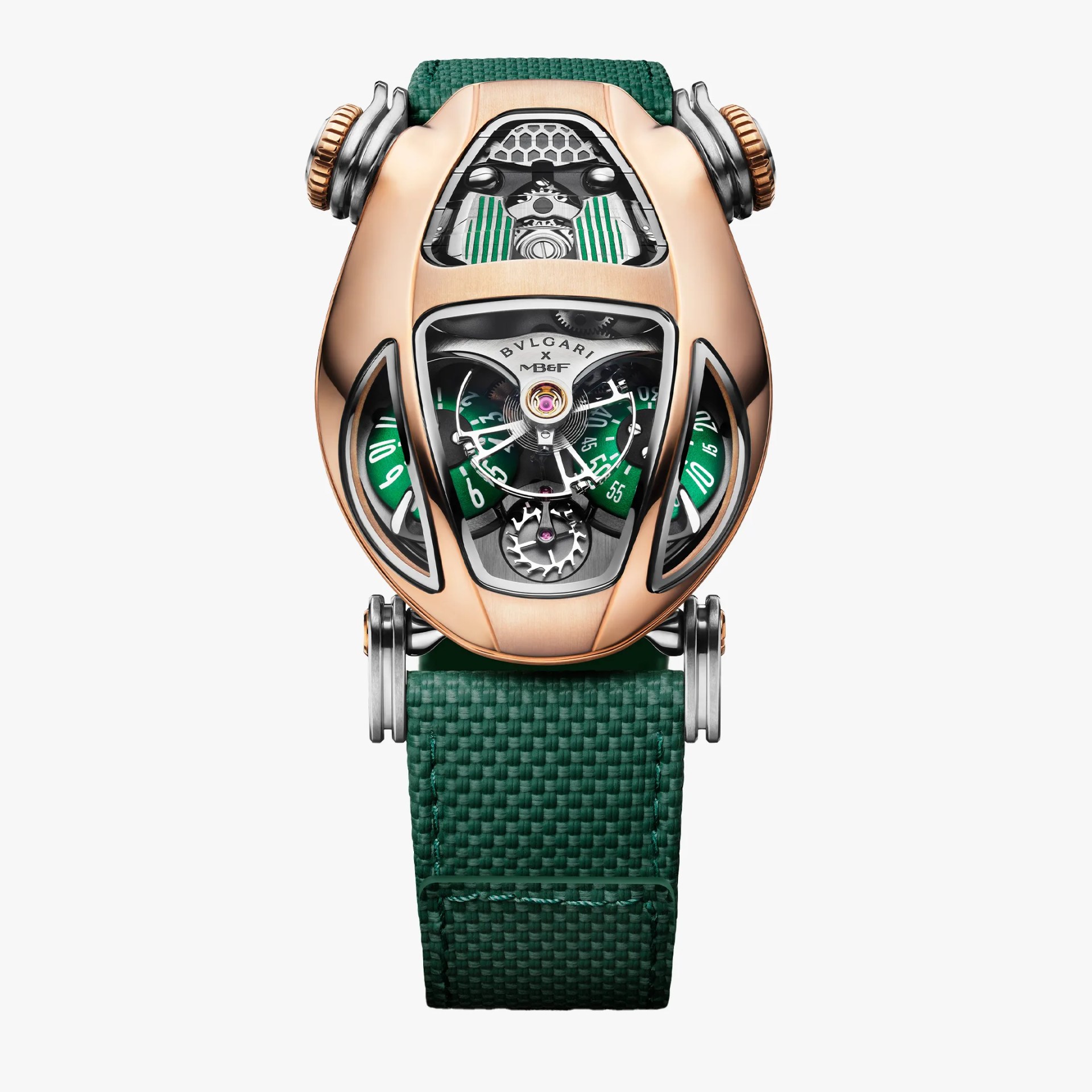 a gold bulgari x mb and f watch