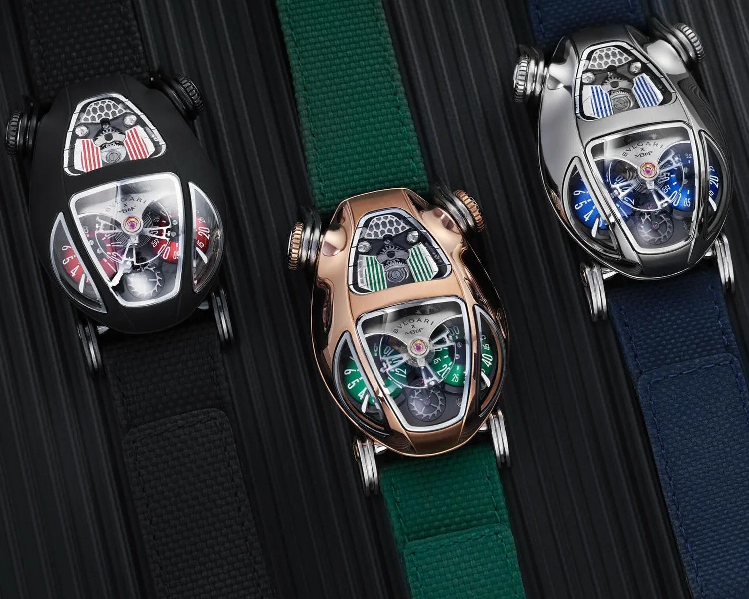 three bulgari x mb and f watches
