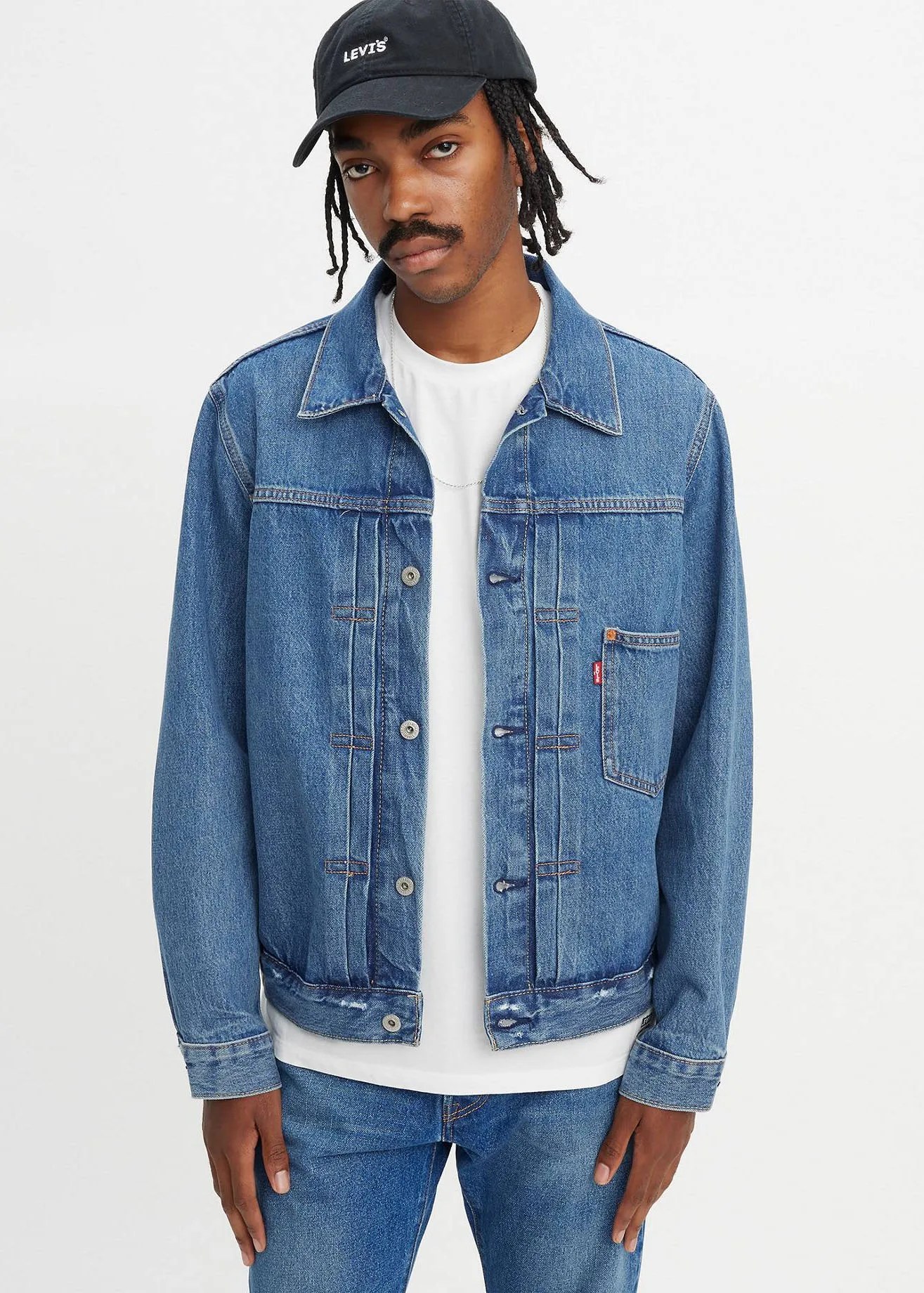 a man wearing a levi's type 1 jean jacket