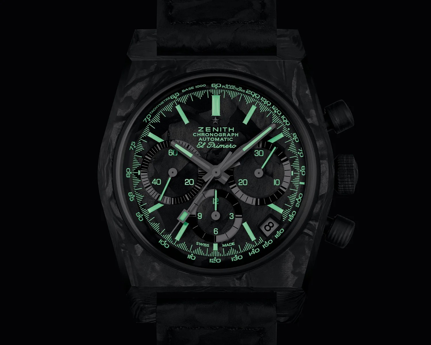 a zenith chronograph watch glows in the dark