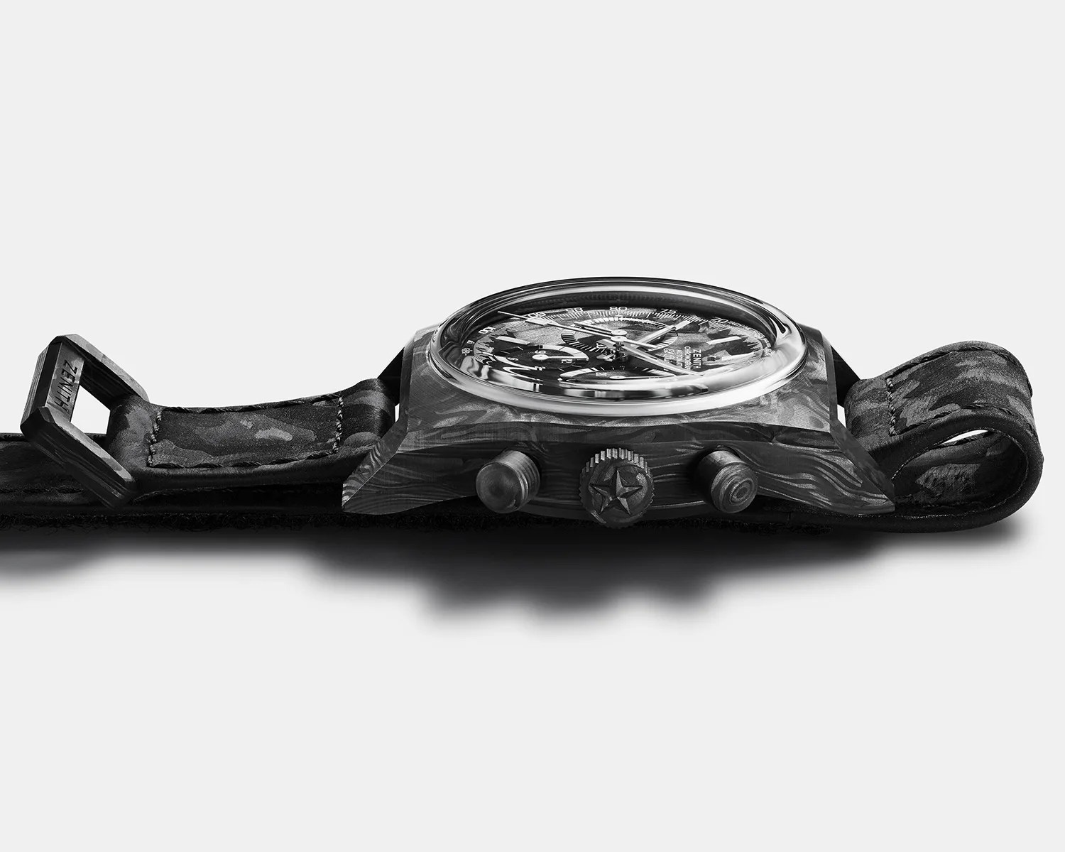 a zenith chronograph watch seen from the side