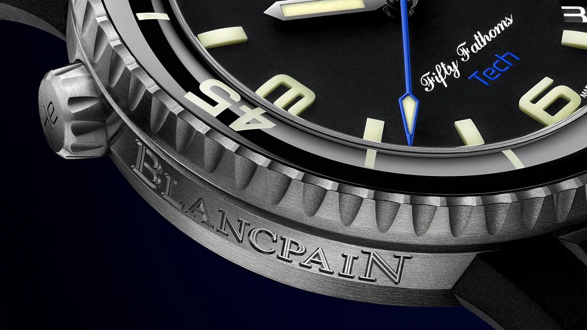 Closeup of Blancpain Fifty Fathoms Tech Ocean Commitment IV watch case