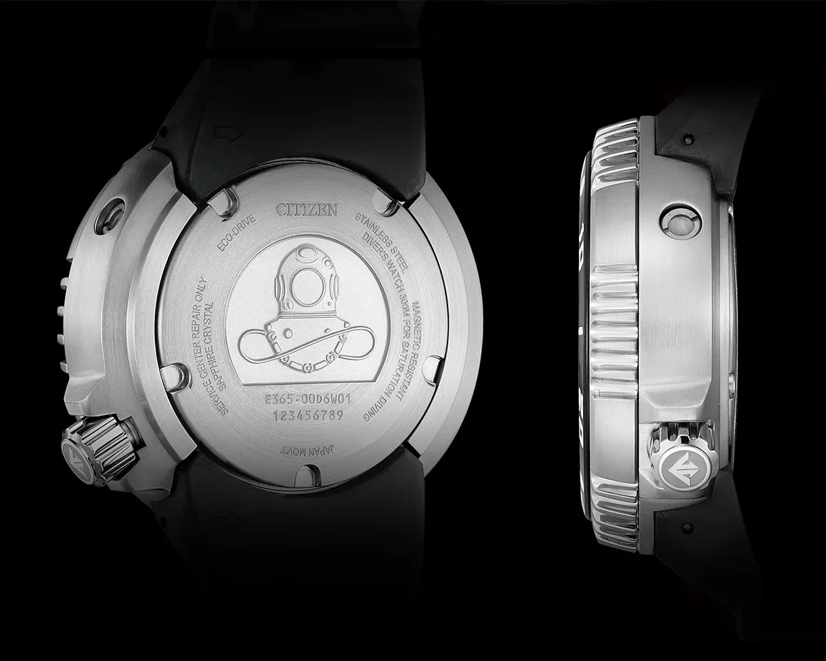 Citizen Eco-Drive Professional Diver 300m watch cases on black background