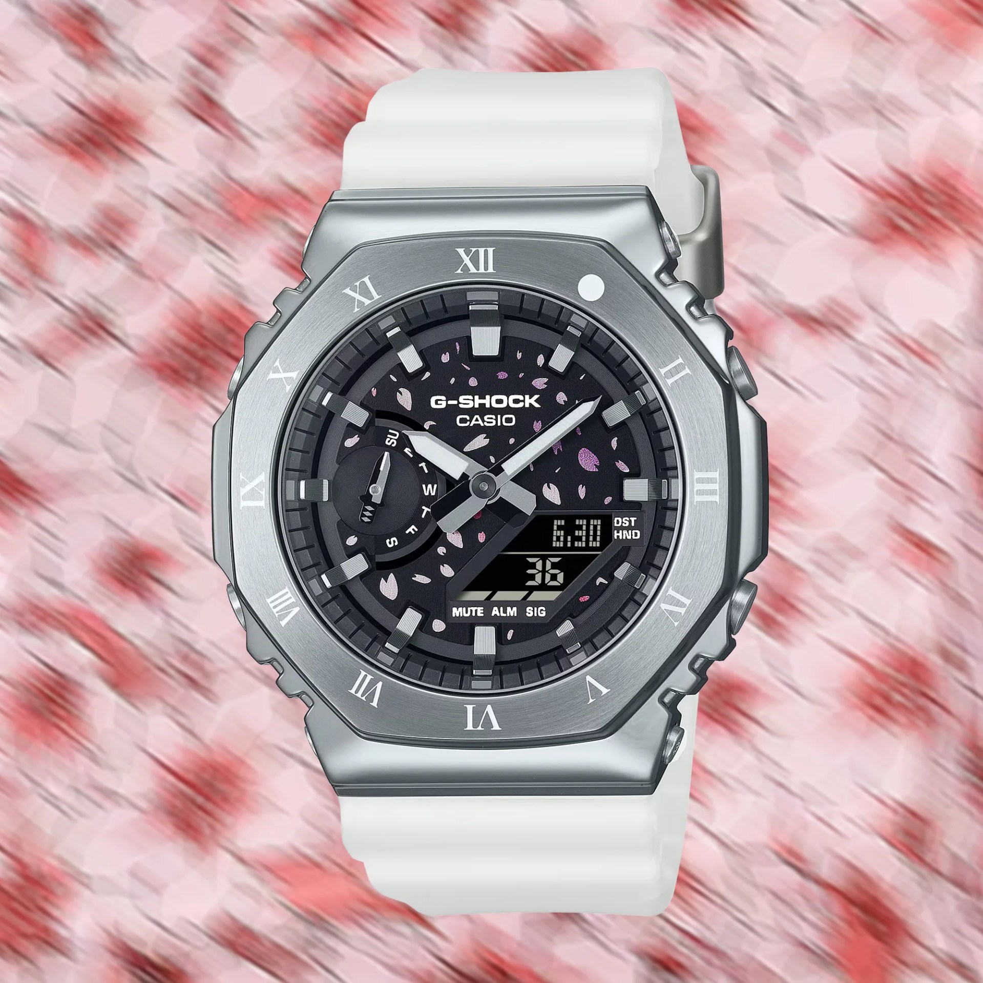a Casio G-Shock watch with a silver bezel and black dial