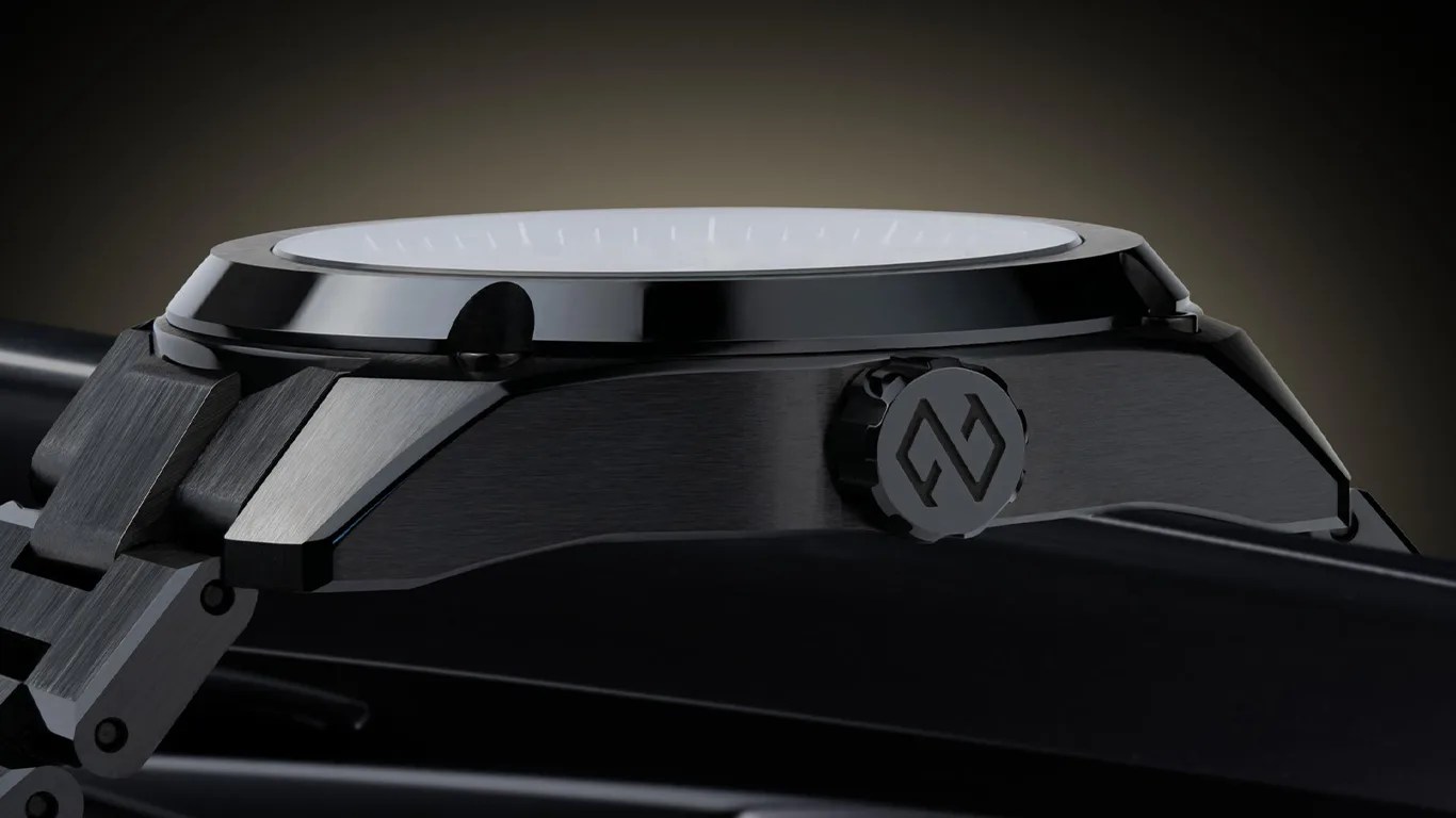 a ceramic formex sports watch viewed from the side