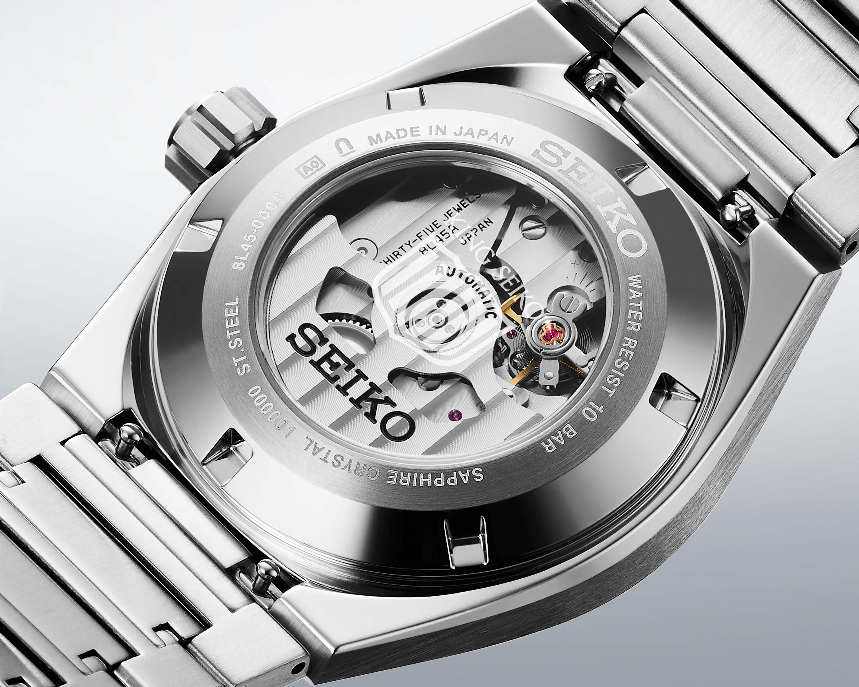 the exhibition case back of a Seiko automatic watch