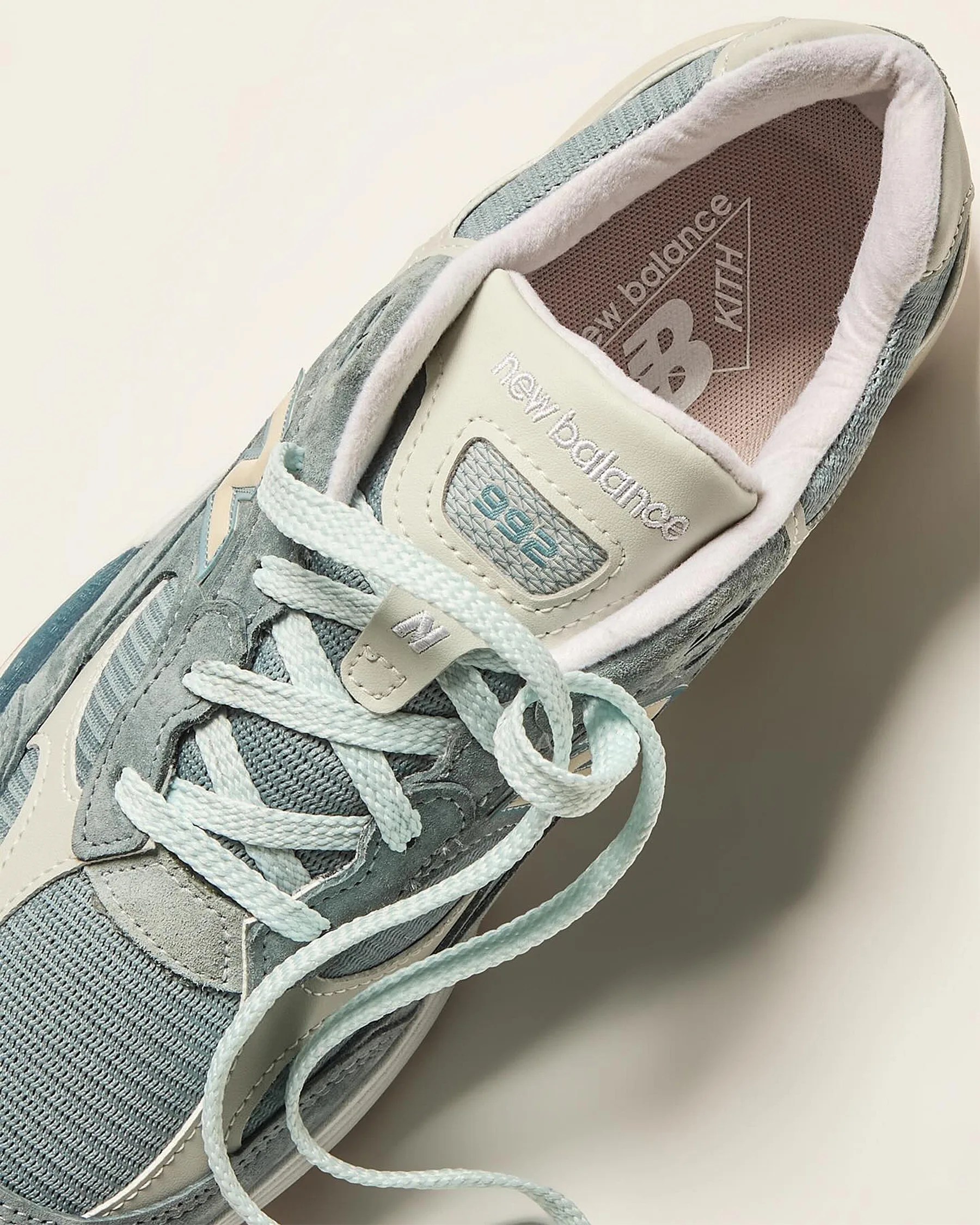 the tongue of a blue new balance sneaker