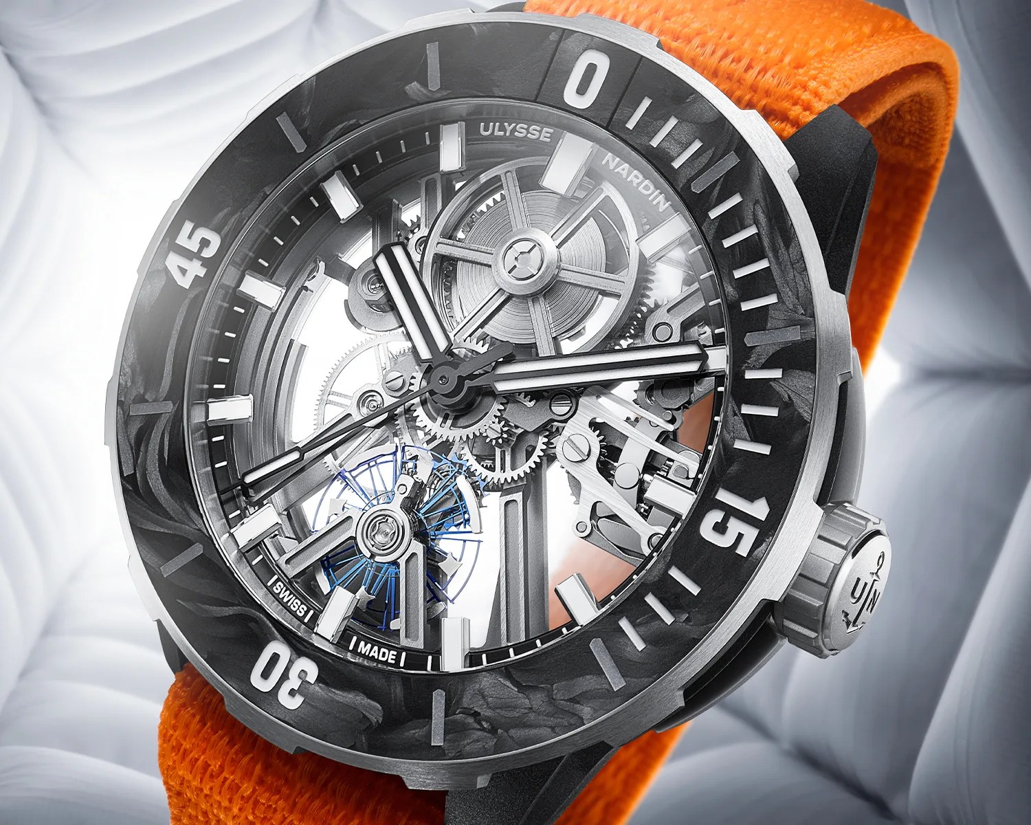 a closeup of a ulysse nardin dive watch