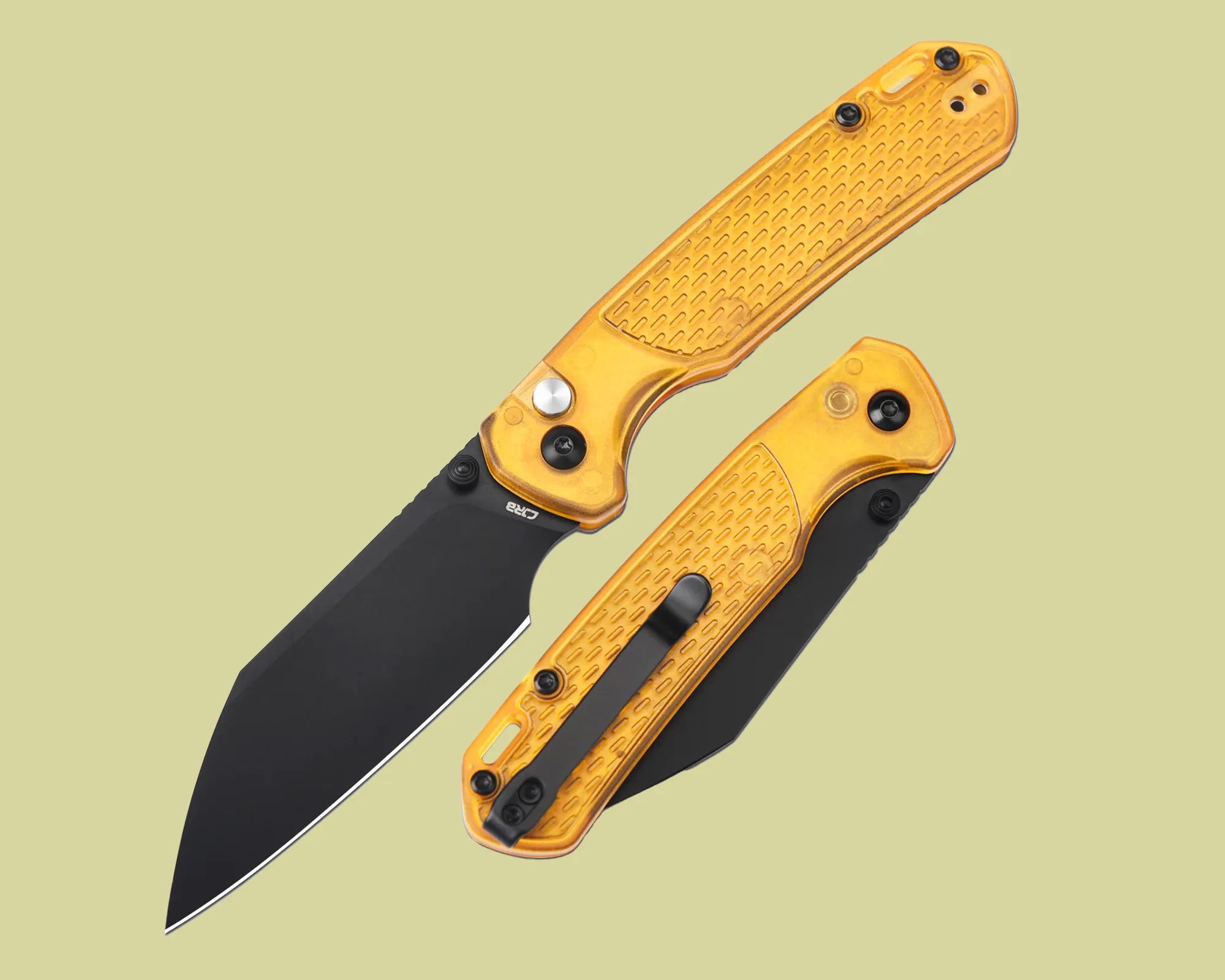 CJRB Pyrite Light Amber FRN scales knife