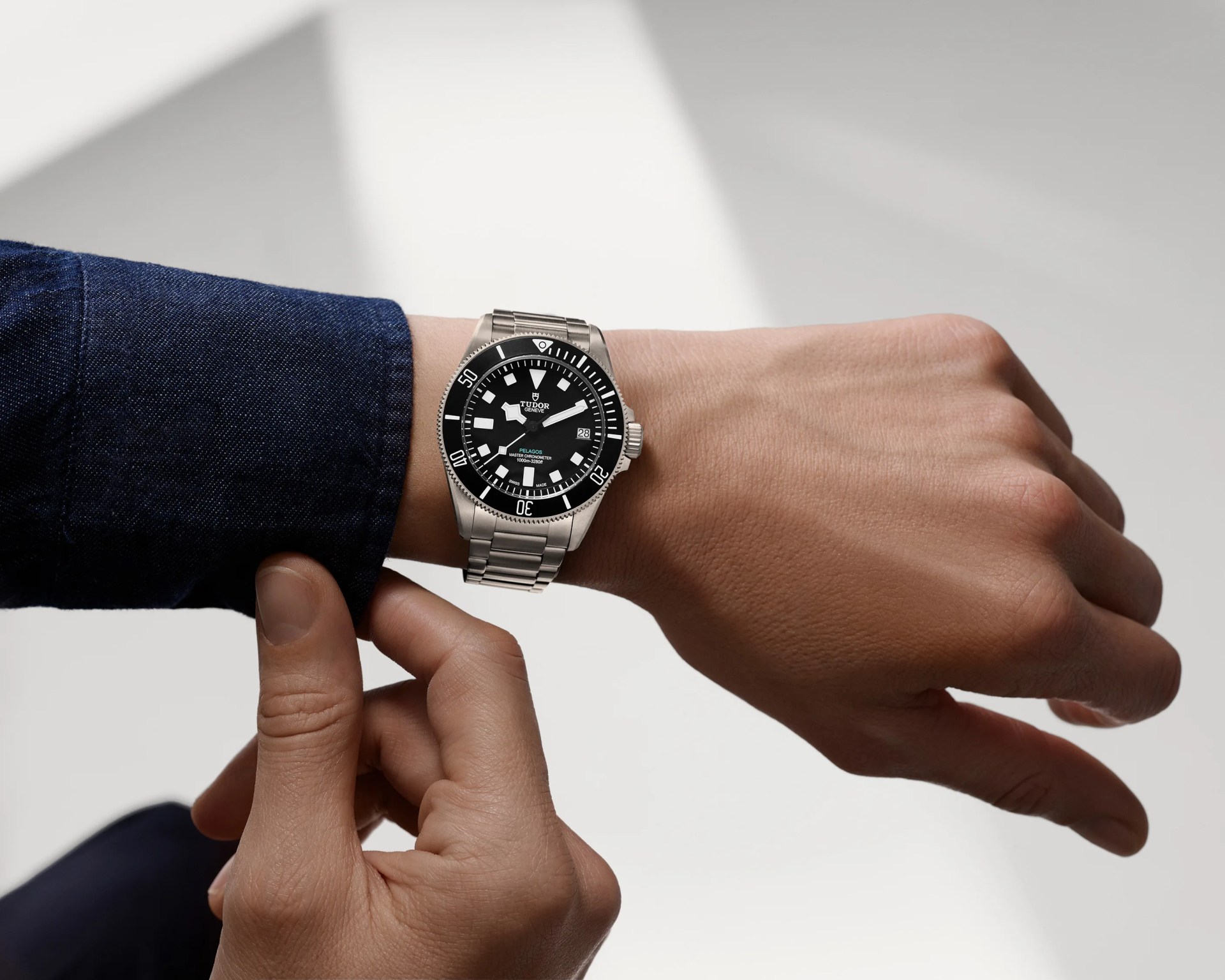 The Tudor Pelagos Ultra being worn on a model wrist. 