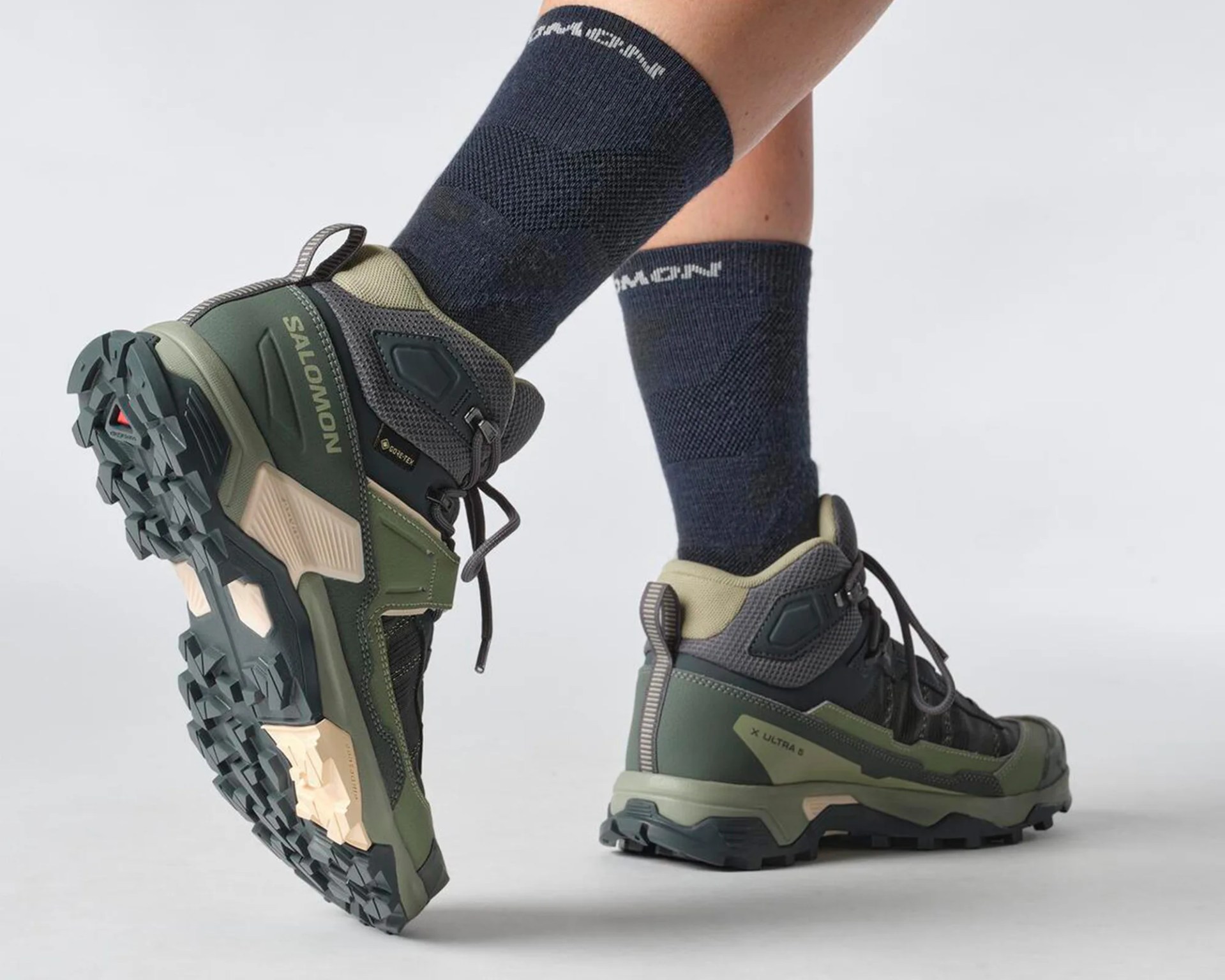 Salomon X Ultra 5 Hiking Boots worn on feet