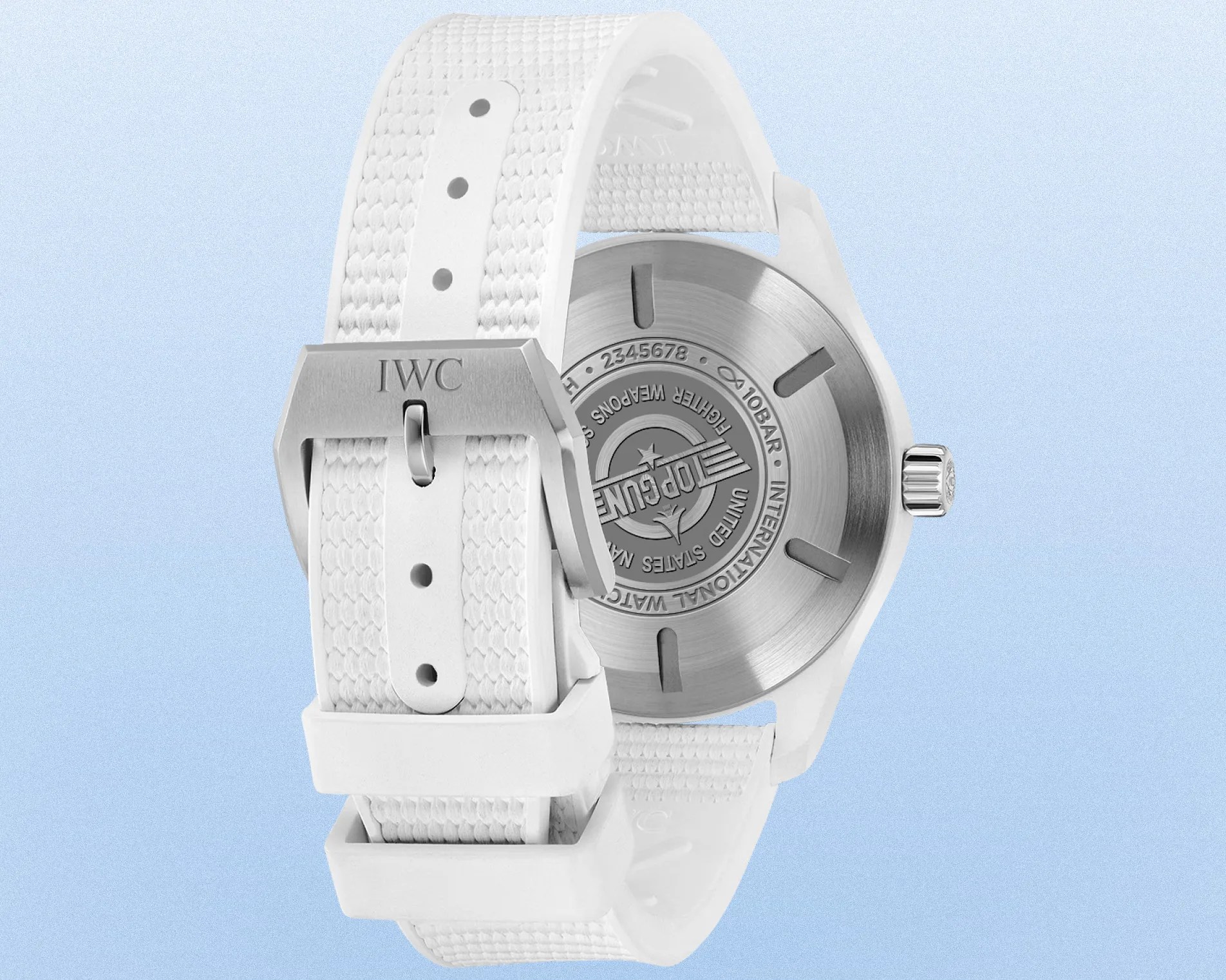 the back of a white IWC watch