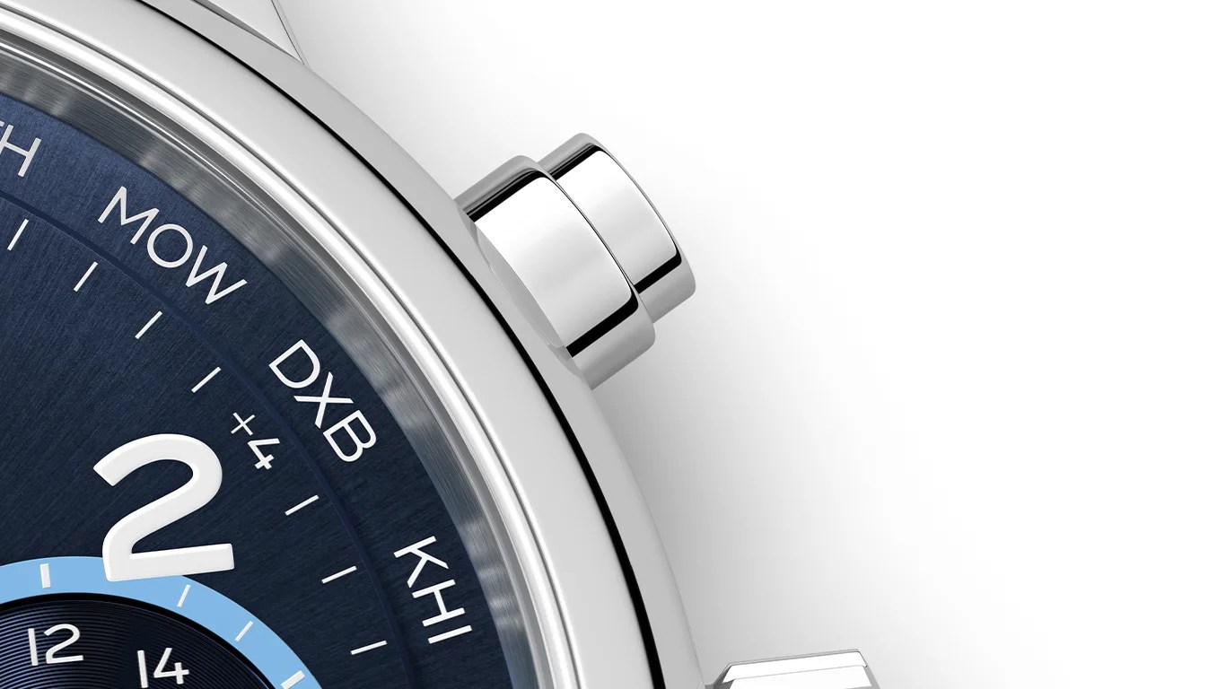 closeup of a nomos travel watch