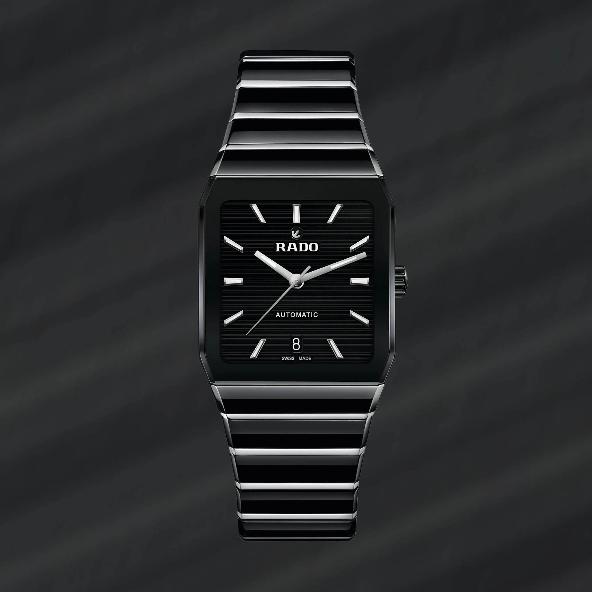 a black ceramic Rado watch