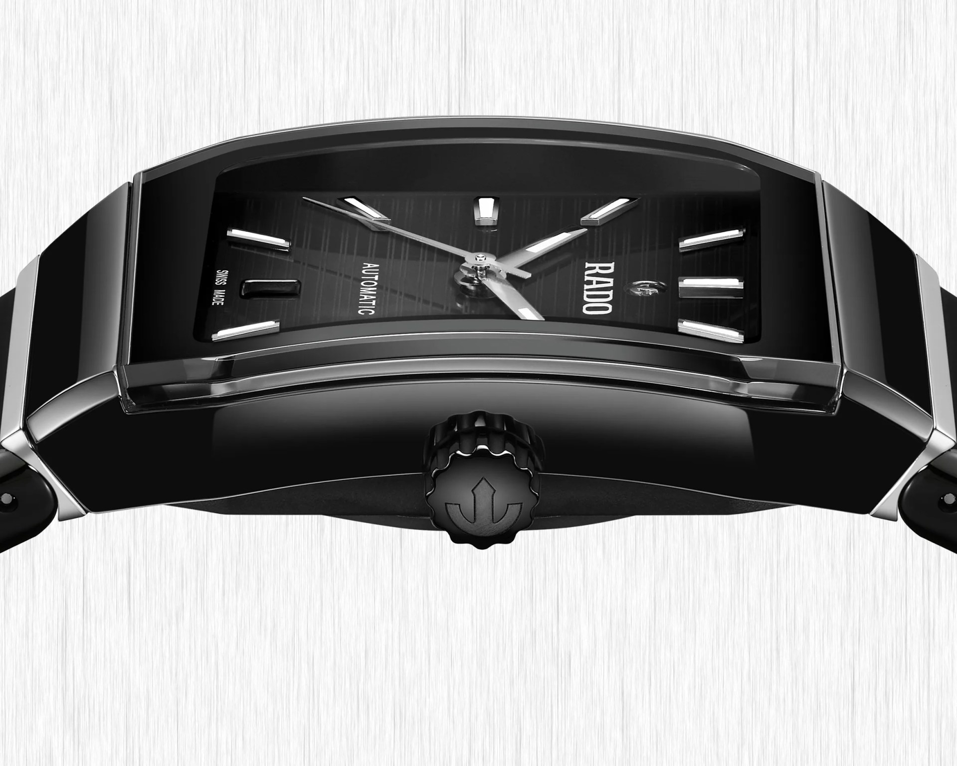 the side of a black ceramic Rado watch
