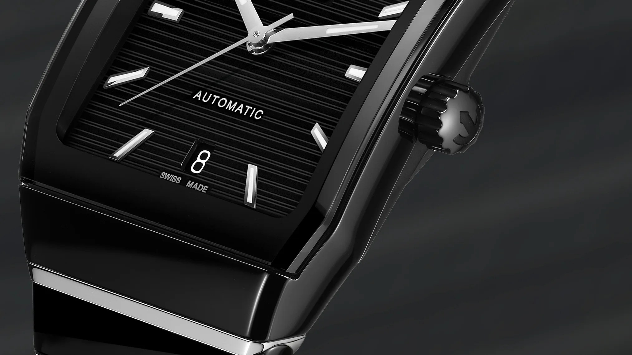 a black ceramic Rado watch