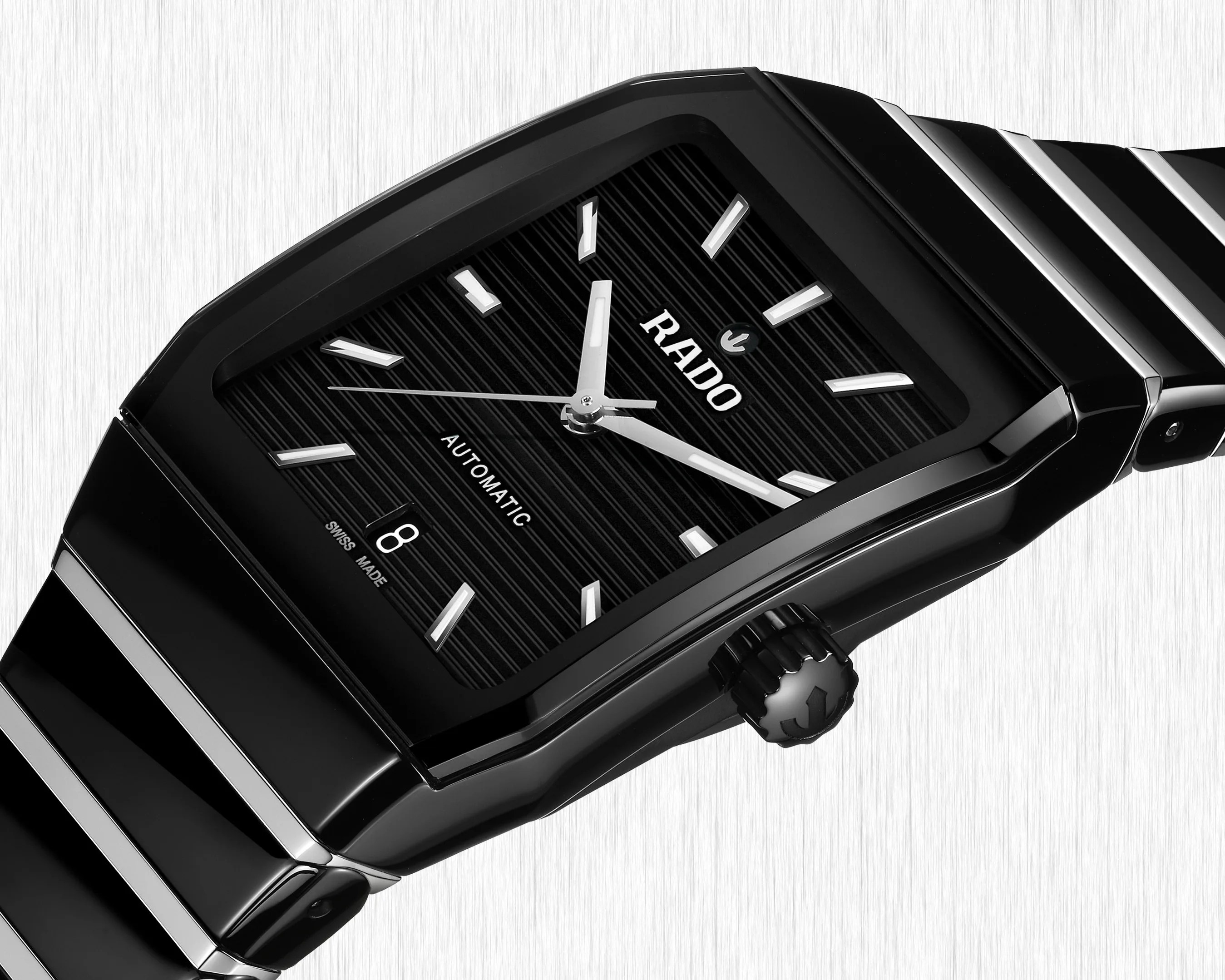 a black ceramic Rado watch