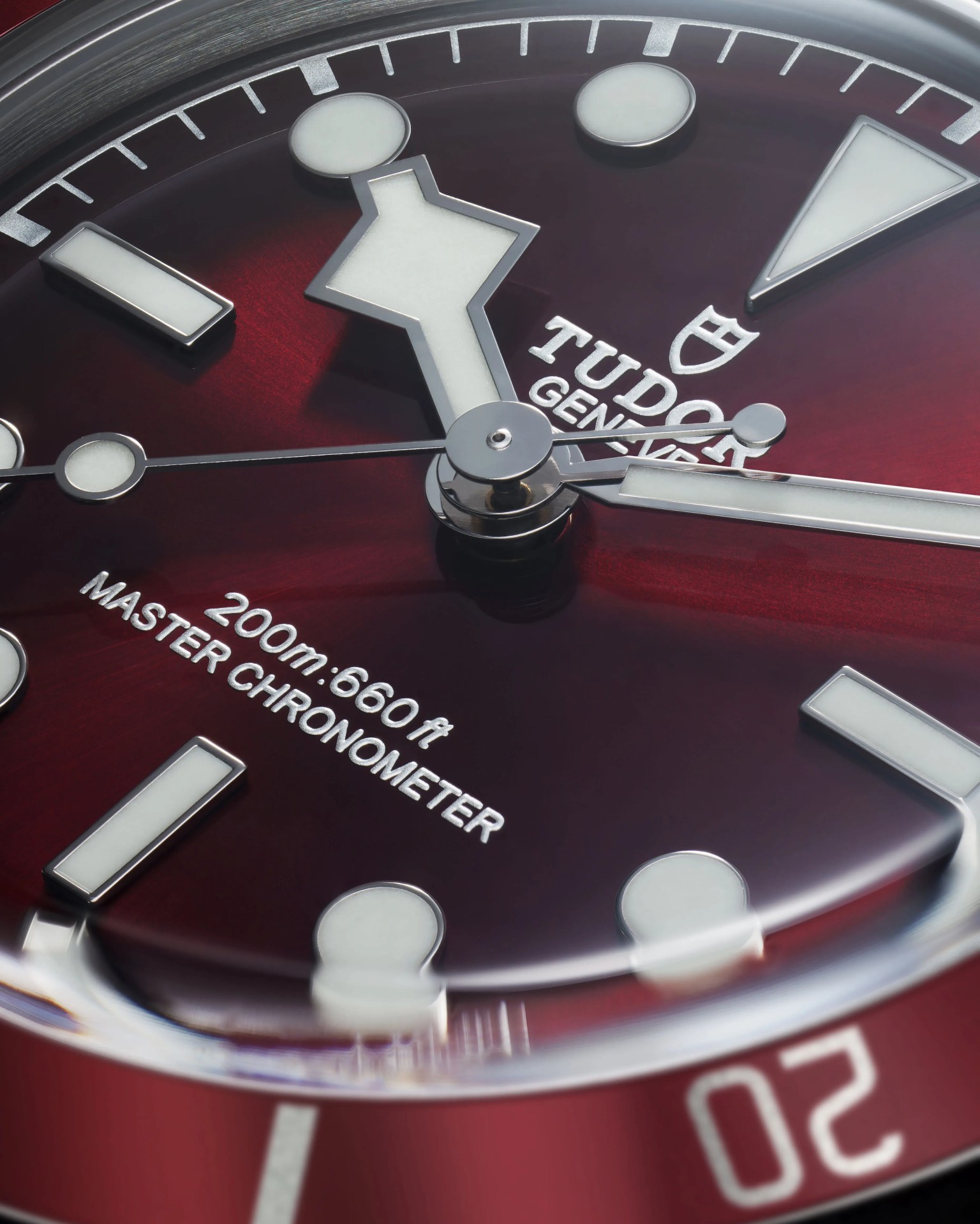 the red dial of a Tudor dive watch